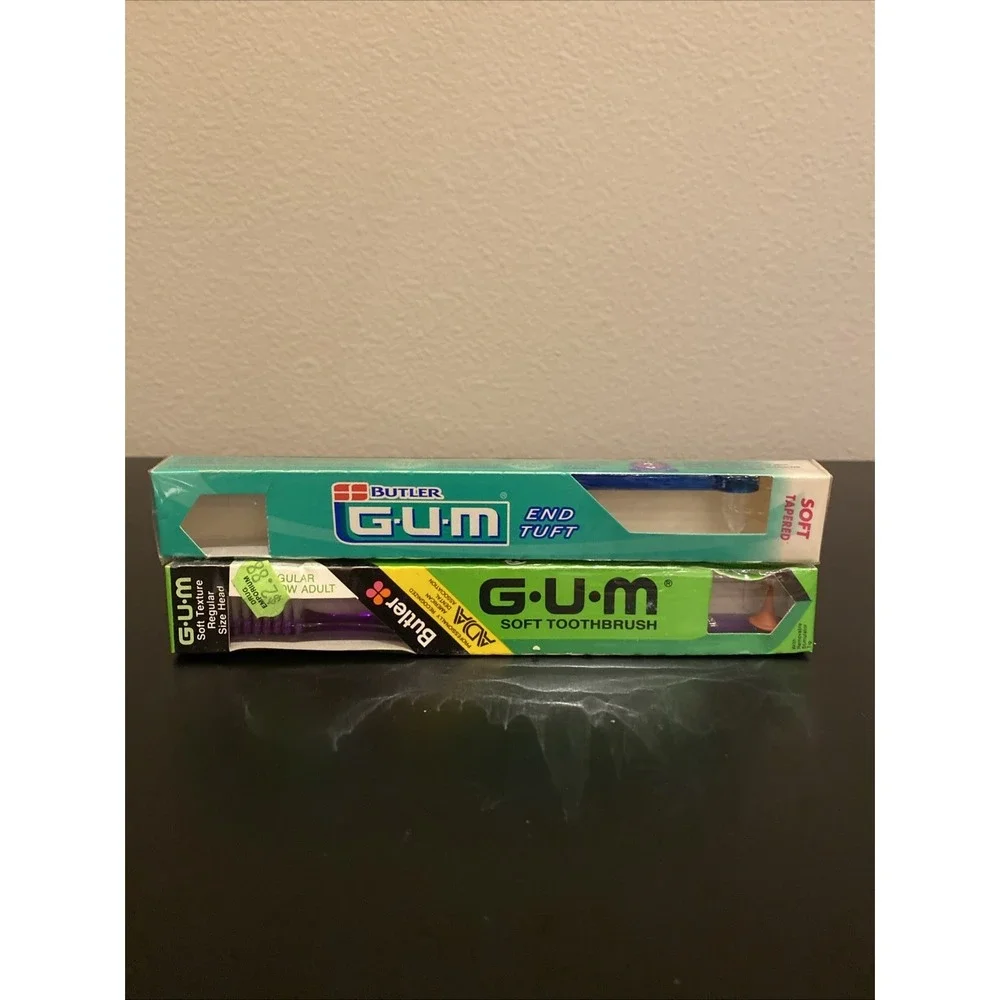 Butler GUM ToothBrushes Adult Regular Soft 411 Purple /soft Tapered 308 Blue